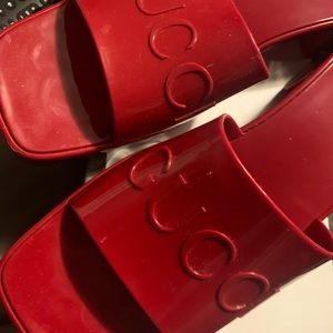 Red Gucci Rubber sandals only wore once on vacation. They are too small.